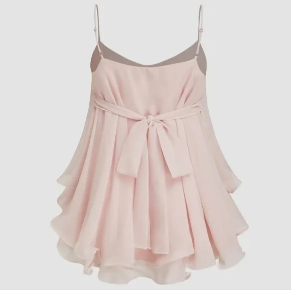 Cider Ruffle Hem Knotted Layered Mesh Cami Top - Picture 3 of 10